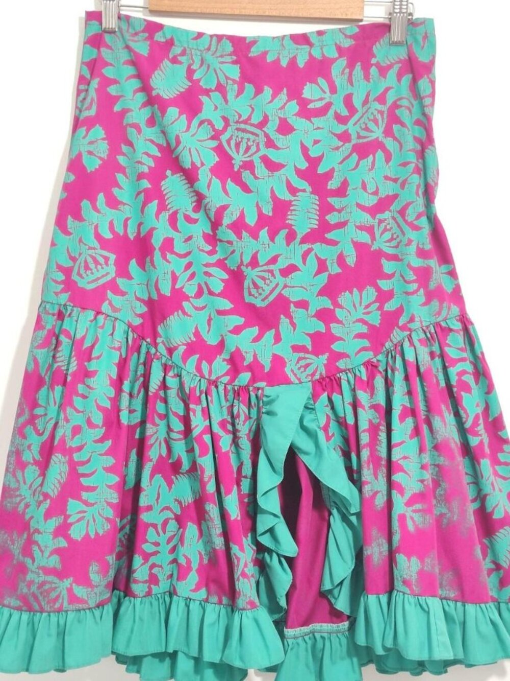Vintage Muu Muu Heaven Hawaiian Asymmetrical Ruffle Hem Tropical Midi Skirt XS